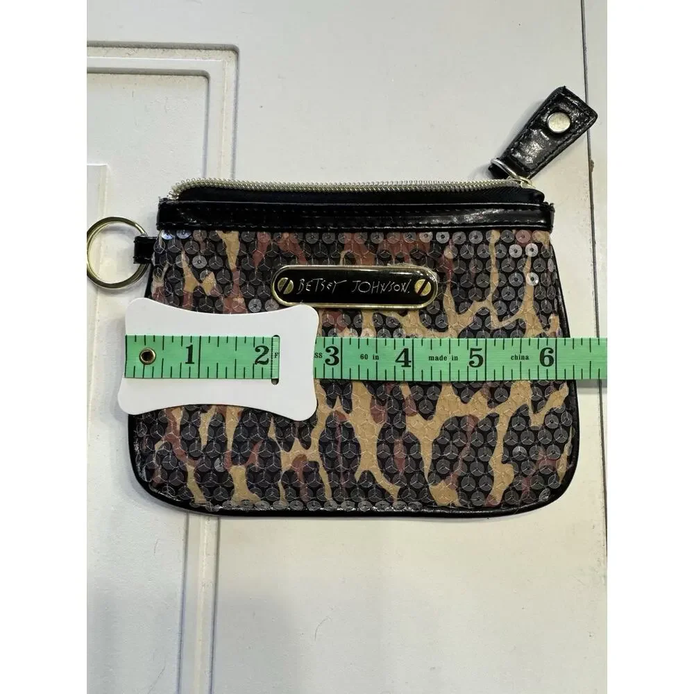 Betsey Johnson Animal Cheetah Leopard Print Sequins Wristlet Pouch Coin Purse